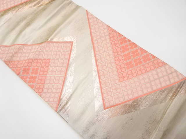 JAPANESE KIMONO / ANTIQUE FUKURO OBI / SILK / WOVEN RHOMBUS FLOWER